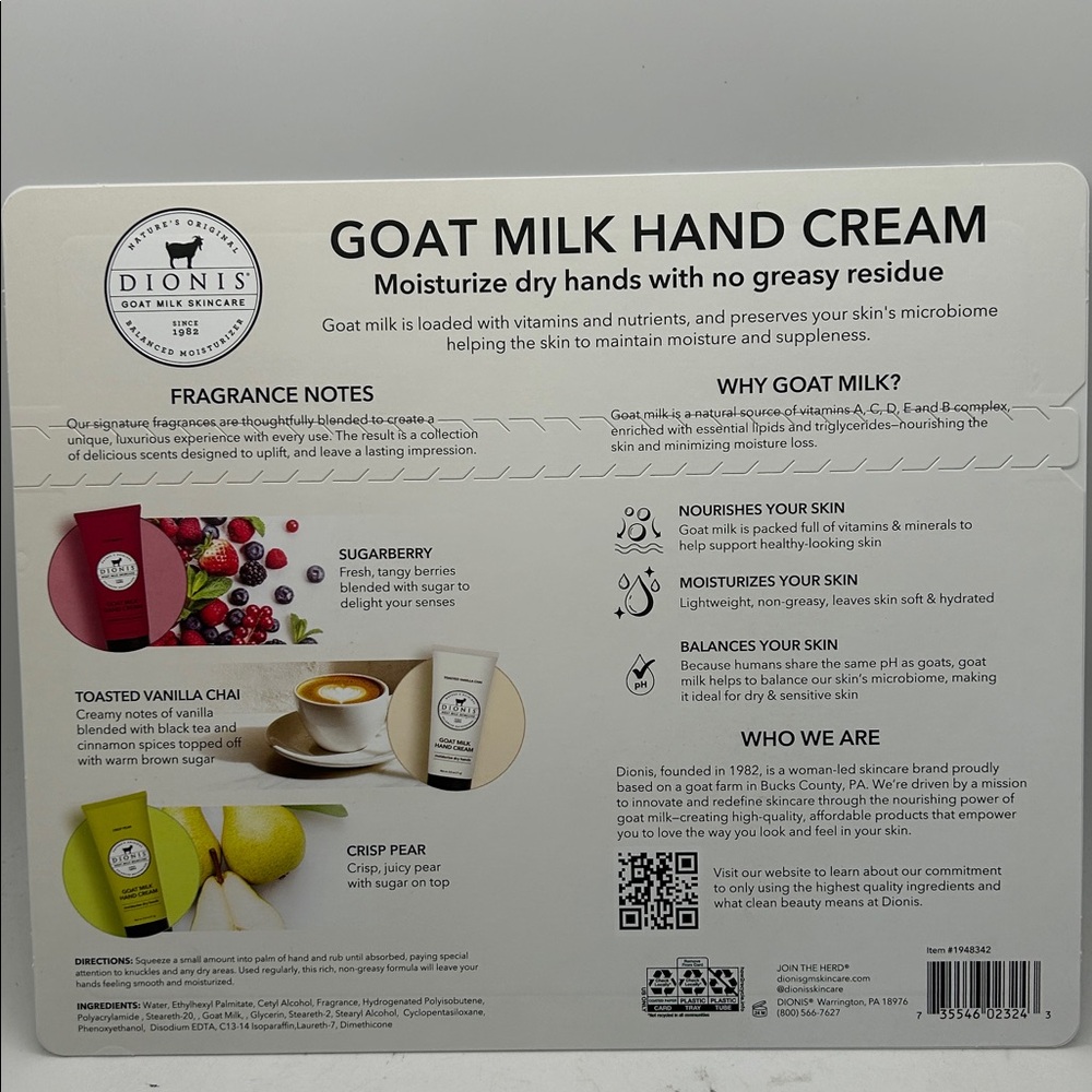 Dionis NIB Goat Milk Hand Cream Set of Three 2.5 oz Tubes 🐐🐐 - Picture 2 of 3